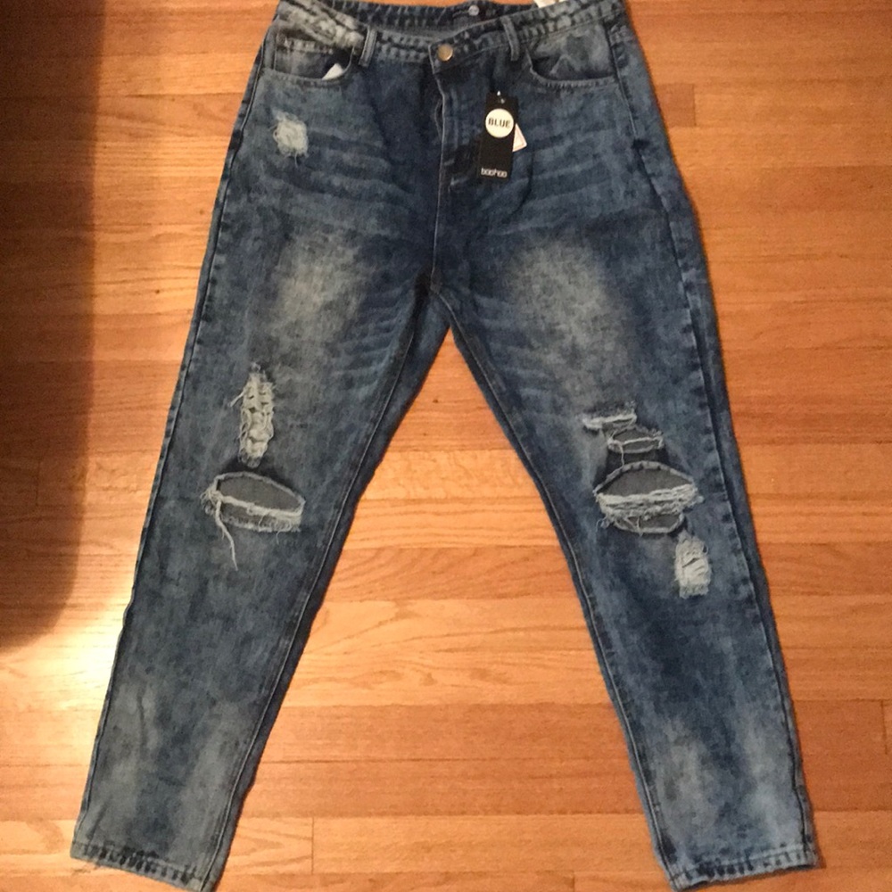 Ripped Acid Wash Blue Jeans Size 14